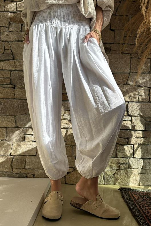 Basso Shirring Genie Pant White